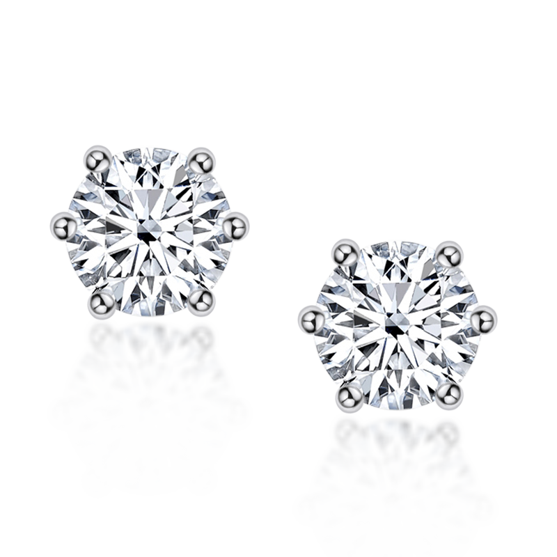 925 Sterling Silver Round Cut Cubic Zirconia Classic Stud Earrings 1