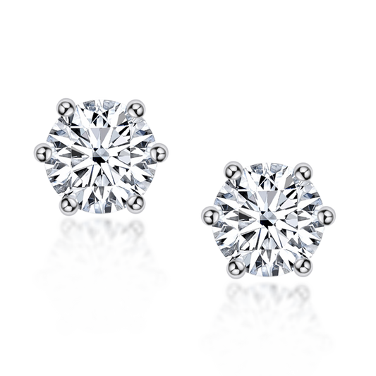 925 Sterling Silver Round Cut Cubic Zirconia Classic Stud Earrings 1