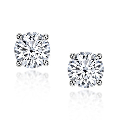 925 Sterling Silver Round Cut Cubic Zirconia Stud Earrings 1