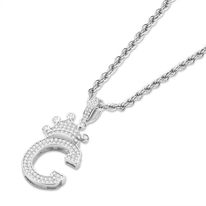 925 Sterling Silver Round Cut Created Diamond Hip Hop Micro Pave The Letter C Pendant Necklace 3