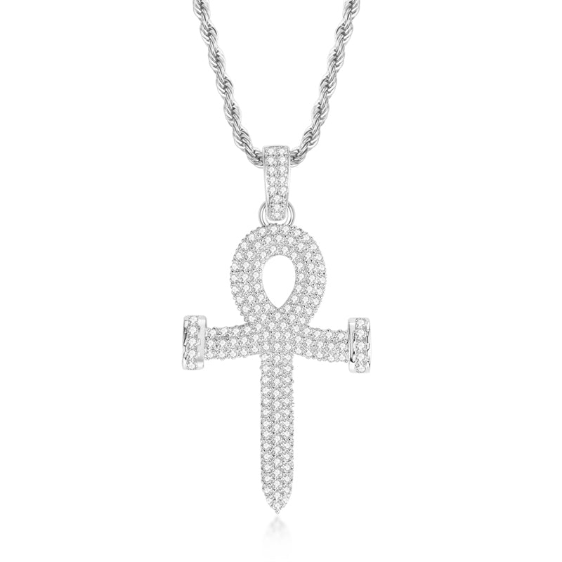 925 Sterling Silver Created Diamond Cross Hip Hop Rope Chain Pendant Necklace 1