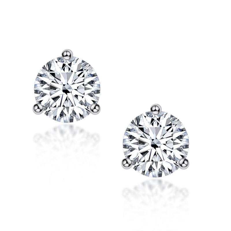 925 Sterling Silver Round Cut Cubic Zirconia Simple Stud Earrings 1