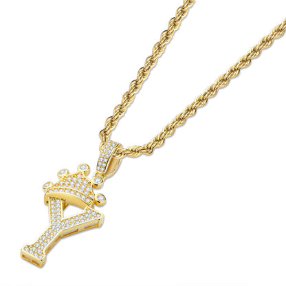 925 Sterling Silver Created Diamond Hip Hop Micro Pave The Letter Y Pendant Necklace 3