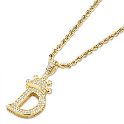 925 Sterling Silver Round Cut Created Diamond Hip Hop Micro Pave The Letter D Pendant Necklace 3