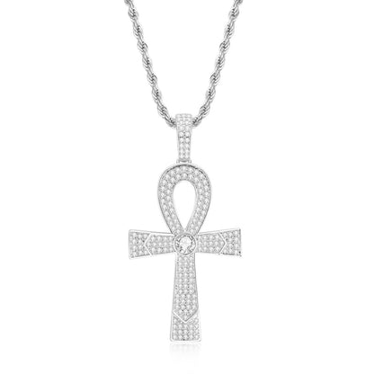 925 Sterling Silver Round Cut Created Diamond Cross Hip Hop Luxury Pendant Necklace 1