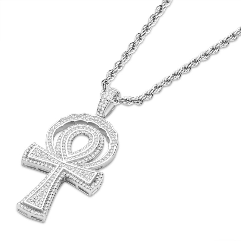 925 Sterling Silver Created CZ Cross Hip Hop Luxury Multilayer Pendant Necklace 3