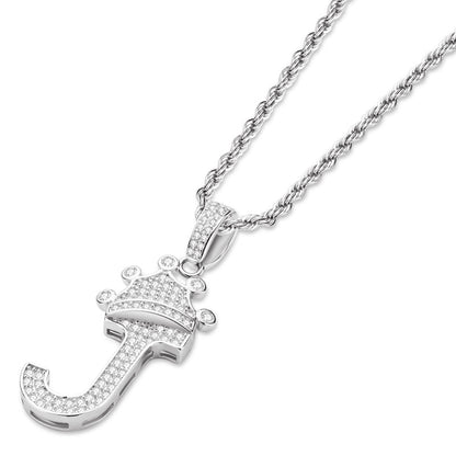 925 Sterling Silver Round Cut Created Diamond Hip Hop Micro Pave The Letter J Pendant Necklace 3