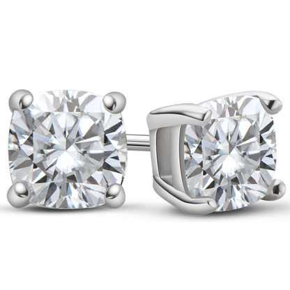 925 Sterling Silver Classic Brilliant Cushion Cut Stud Earrings 1