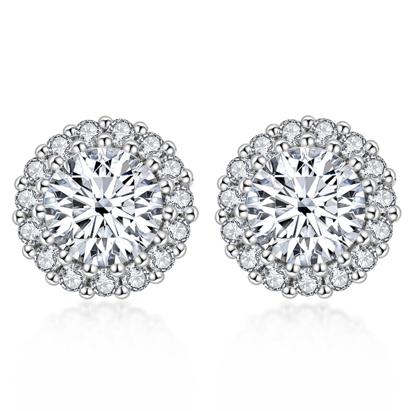 925 Sterling Silver Round Cubic Zirconia Stud Earrings 16