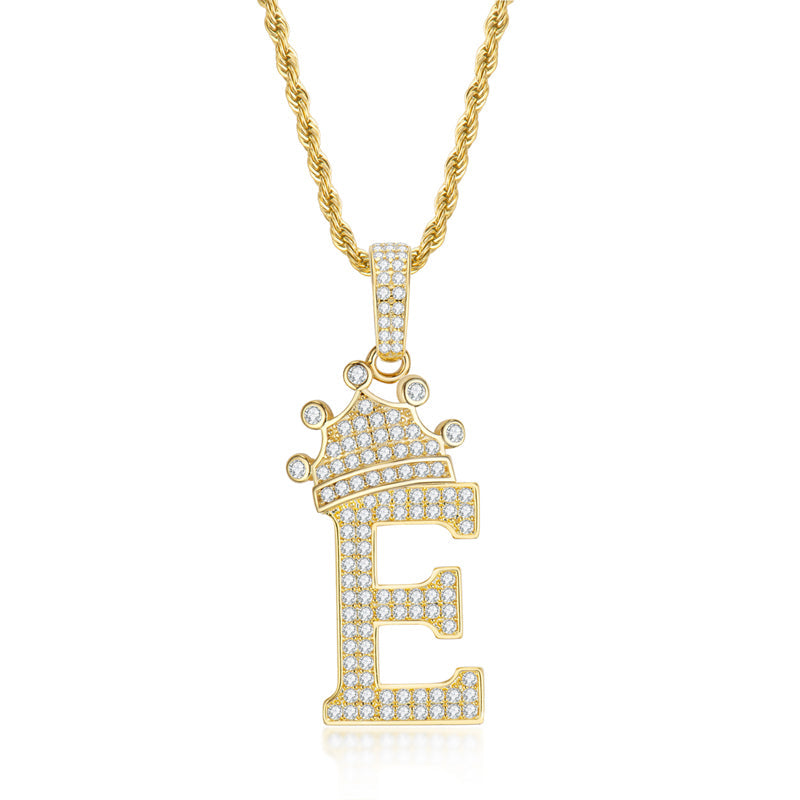 925 Sterling Silver Round Cut Created Diamond Hip Hop Micro Pave The Letter E Pendant Necklace 2