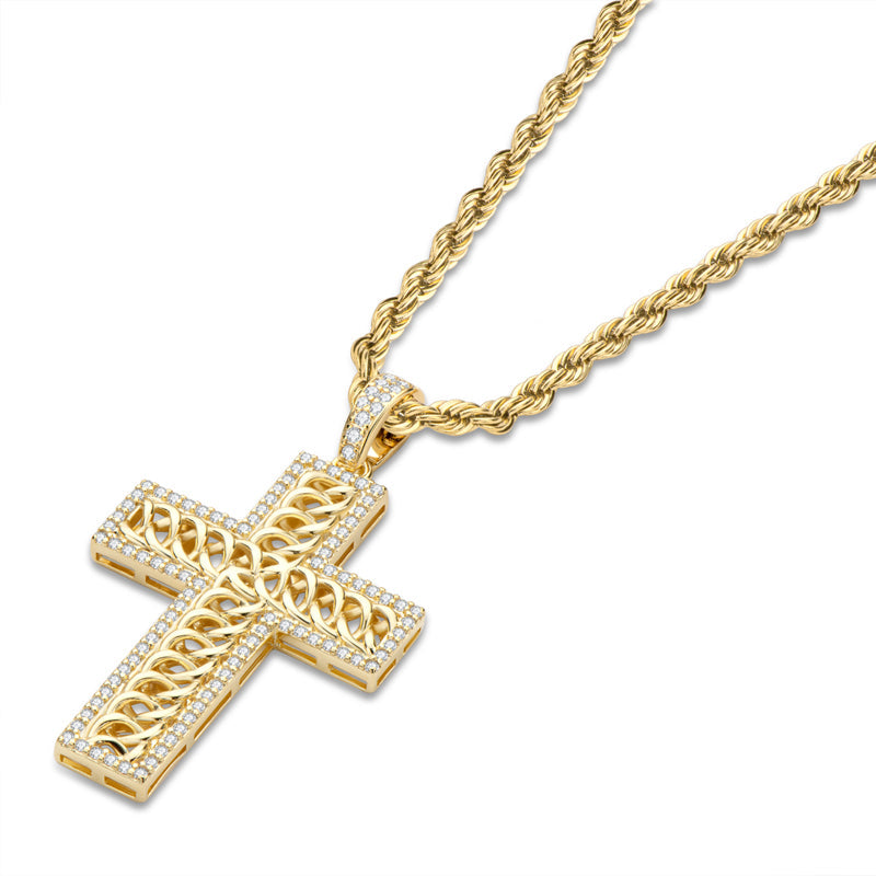 925 Sterling Silver Created Diamond Cross Hip Hop Long Chain Luxury Pendant Necklace 4