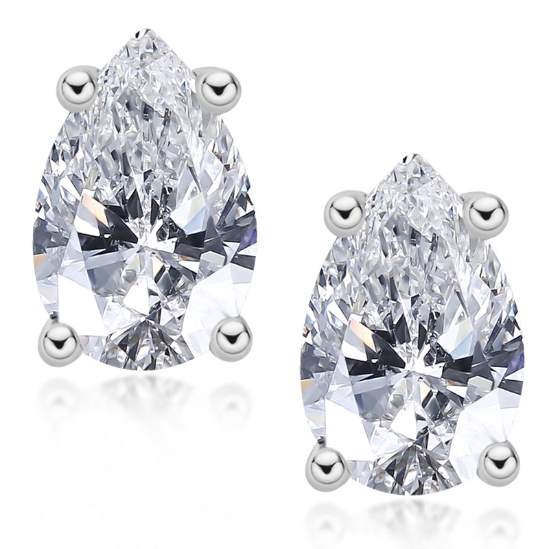 925 Sterling Silver Classic Pear Cut Cubic Zirconia Stud Earrings 1