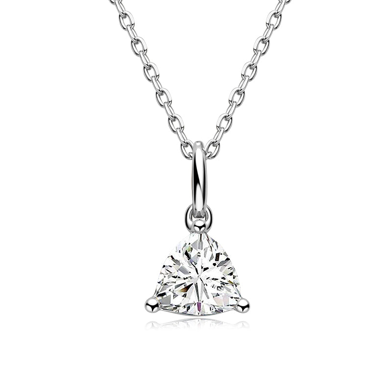 925 Sterling Silver Trillion Cut Solitaire CZ Pendant Necklace 1