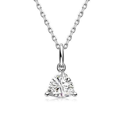 925 Sterling Silver Trillion Cut Solitaire CZ Pendant Necklace 1