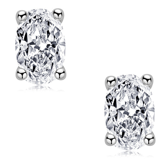 925 Sterling Silver Oval Cut Cubic Zirconia Stud Earrings 1