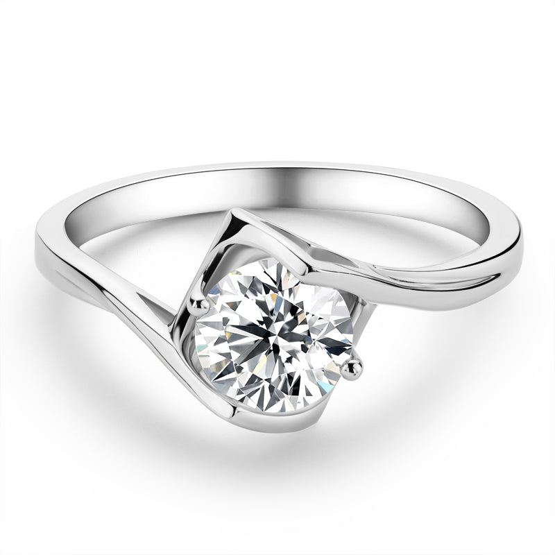 925 Sterling Silver Classic Round Cut CZ Angle Solitaire Rings 2