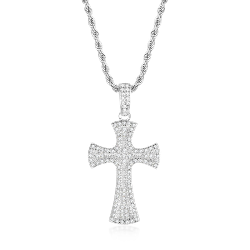 925 Sterling Silver Created CZ Cross Hip Hop Long Rope Chain Pendant Necklace 1