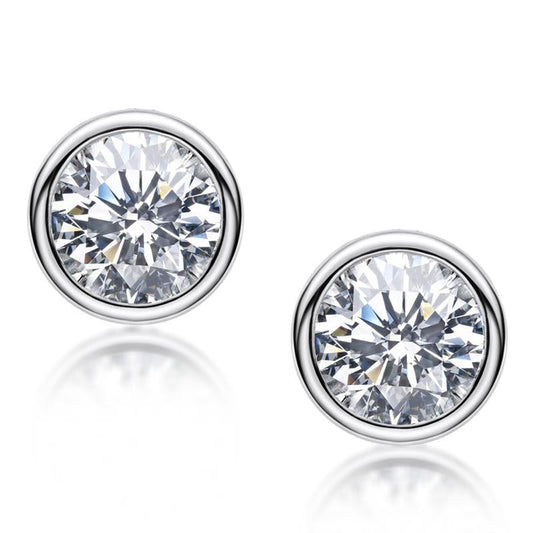 925 Sterling Silver Brilliant Round Cut Cubic Zirconia Stud Earrings 1