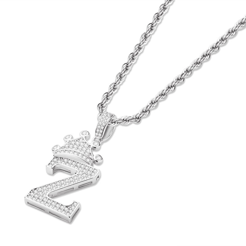 925 Sterling Silver The Letter Z Created CZ Hip Hop Pendant Necklace 4