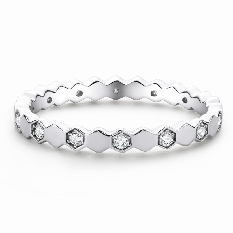 925 Sterling Silver Round Cut CZ Honeycomb Eternity Ring 6