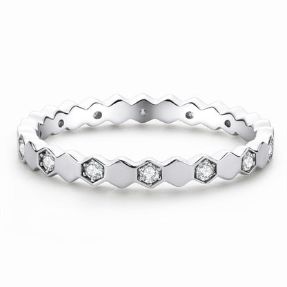 925 Sterling Silver Round Cut CZ Honeycomb Eternity Ring 6