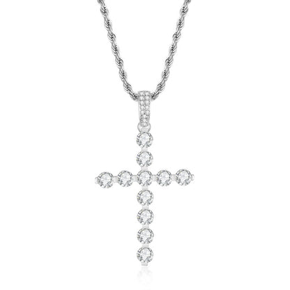 925 Sterling Silver Round Cut Created CZ Cross Pendant Necklace 1