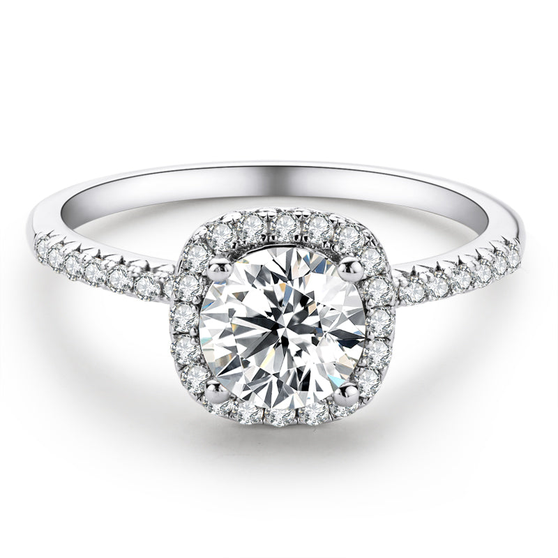 925 Sterling Silver Classic Round Cut CZ Halo Ring 5