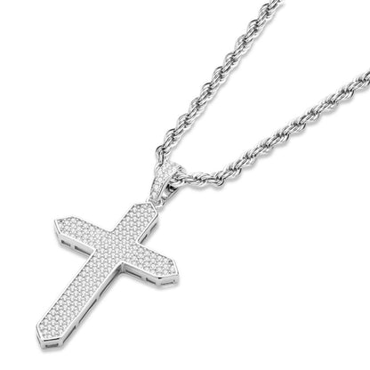 925 Sterling Silver Created CZ Cross Hip Hop Long Chain Pendant Necklace 3