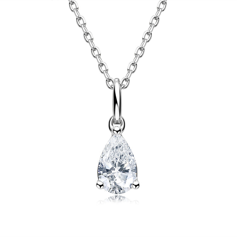 925 Sterling Silver Pear Shaped CZ Solitaire Pendant Necklace 1