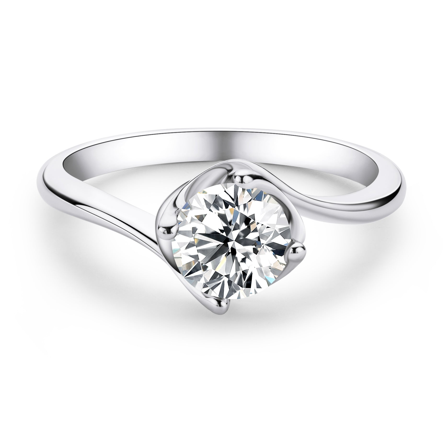 925 Sterling Silver Classic Round Cut CZ Bud Solitaire Rings 2