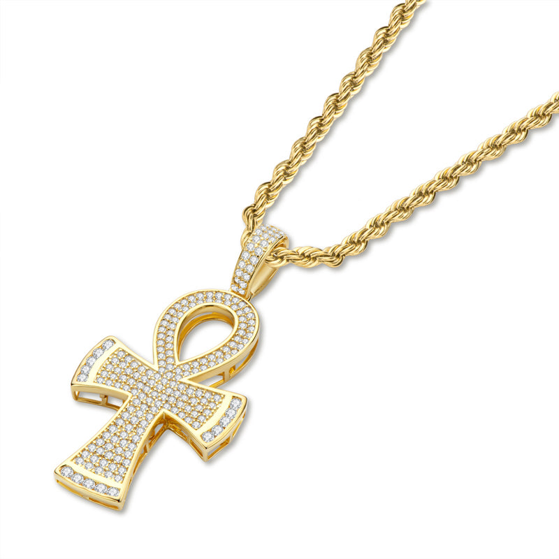 925 Sterling Silver Round Cut Created Diamond Cross Hip Hop Luxury Pendant Necklace 3