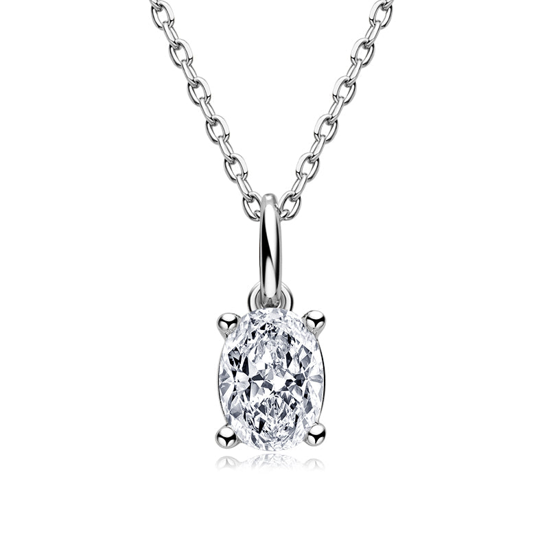 925 Sterling Silver Oval Cut 1.0CT CZ Pendant Necklace 1