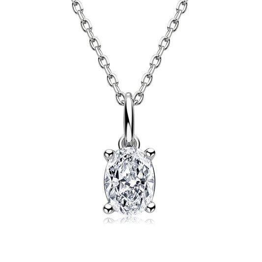 925 Sterling Silver Oval Cut 1.0CT CZ Pendant Necklace 1