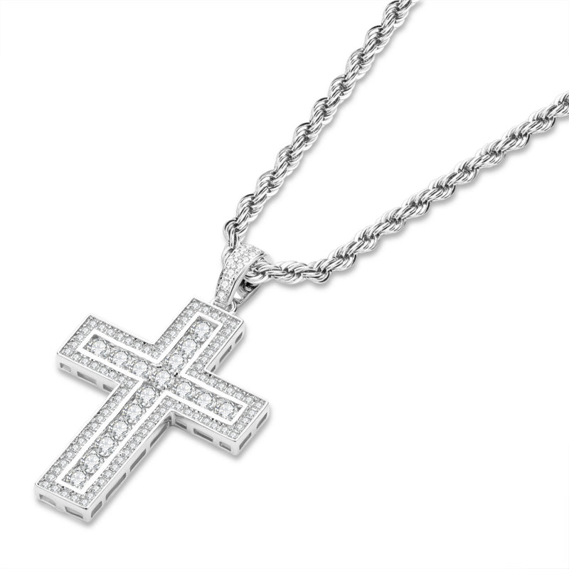 925 Sterling Silver Round Cut Created Diamond Hip Hop Charm Cross Pendant Necklace 3