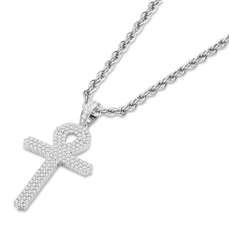 925 Sterling Silver Created Diamond Cross  Hip Hop Men Pendant Necklace 3