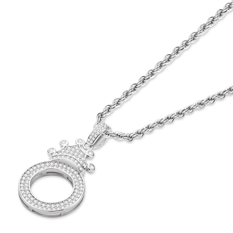 925 Sterling Silver Round Cut Created CZ Hip Hop Micro Pave The Letter O Pendant Necklace 3