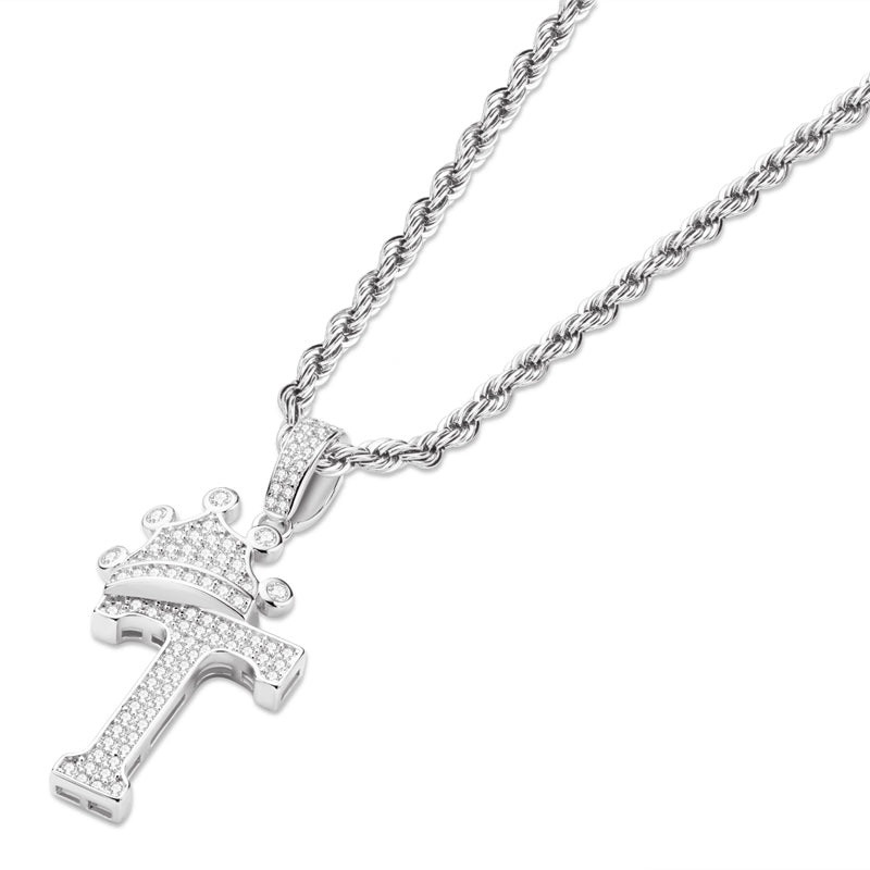 925 Sterling Silver Created Diamond Hip Hop Micro Pave The Letter T Pendant Necklace 3