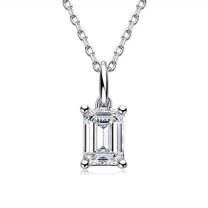 925 Sterling Silver Solitaire Emerald Cut 1 Carat CZ Pendant Necklace 1