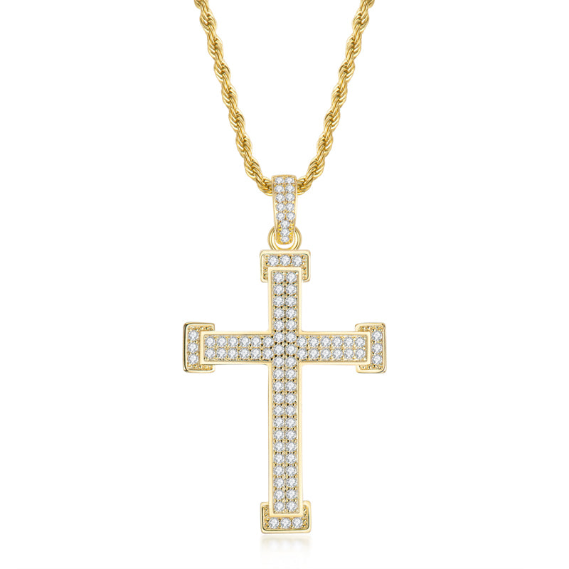 925 Sterling Silver Personalized Cross Created CZ Hip Hop Charm Pendant Necklace 2