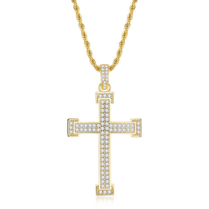 925 Sterling Silver Personalized Cross Created CZ Hip Hop Charm Pendant Necklace 2