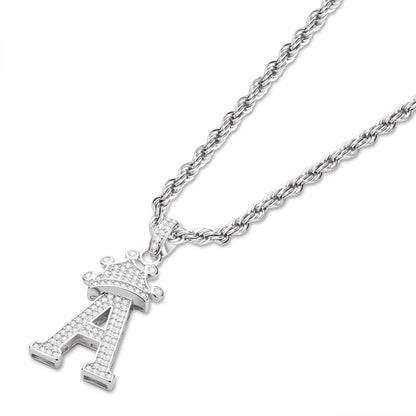 925 Sterling Silver Round Cut Created Diamond Hip Hop Micro Pave The Letter A Pendant Necklace 3