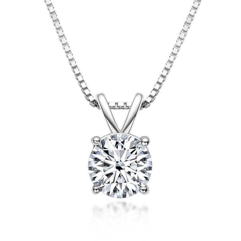 925 Sterling Silver Classic Round Created White Diamond Pendant Necklace 1