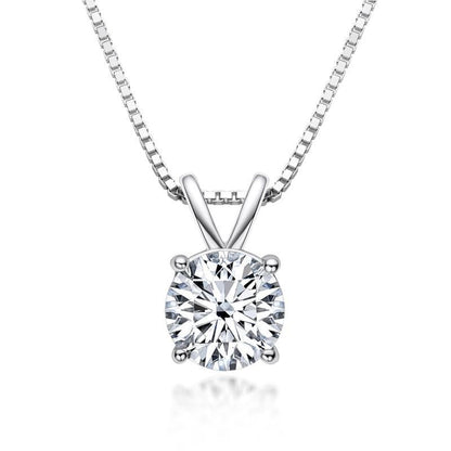 925 Sterling Silver Classic Round Created White Diamond Pendant Necklace 1