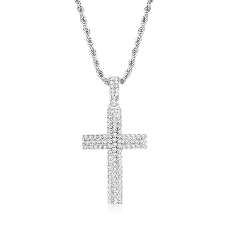 925 Sterling Silver Round Cut Created CZ Hip-Hop Cross Pendant Necklace 1