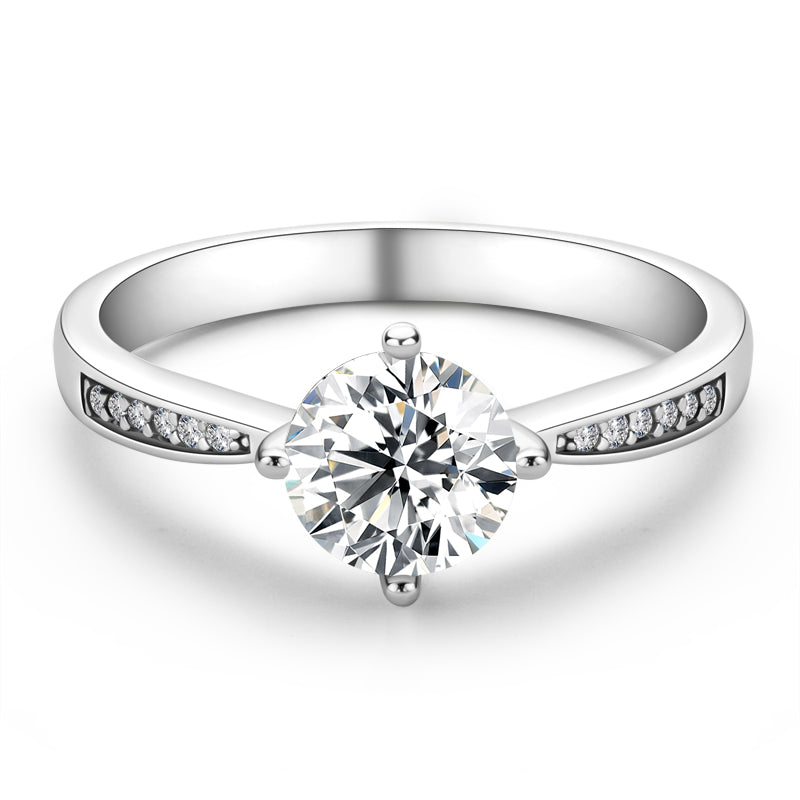 925 Sterling Silver  Classic Round Cut CZ Four Micro Setting Solitaire Ring 2