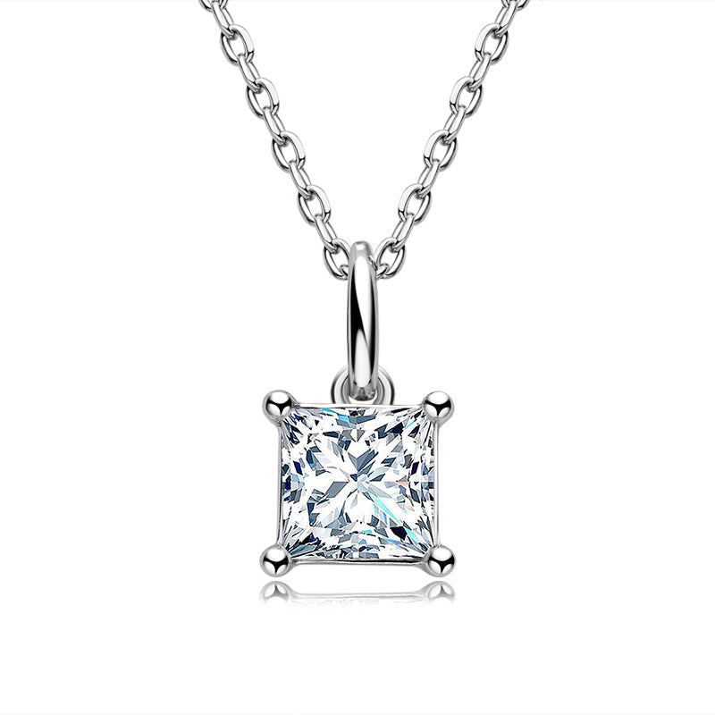 925 Sterling Silver Princess Cut CZ Pendant Necklace 1