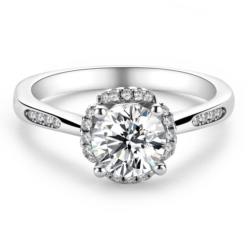 925 Sterling Silver Classic Round Cut CZ Halo Ring 10