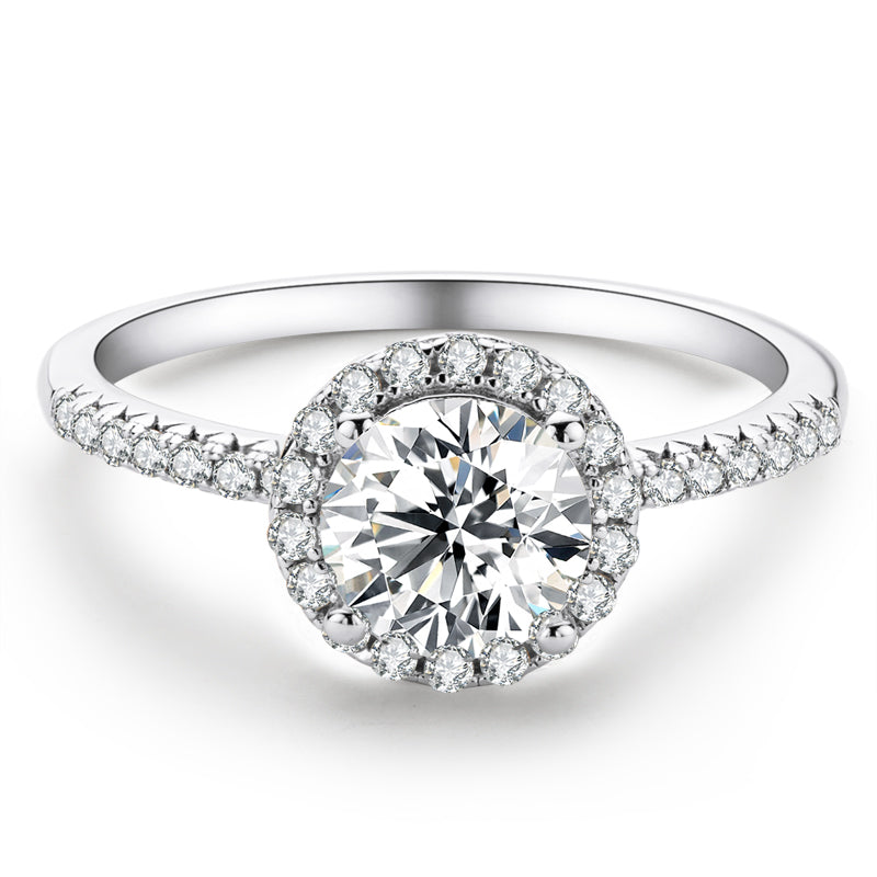 925 Sterling Silver  Classic Round Cut CZ Halo Ring 1