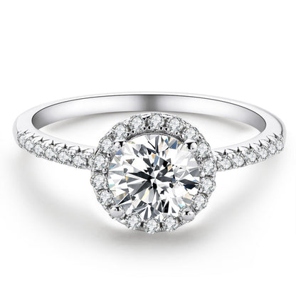 925 Sterling Silver  Classic Round Cut CZ Halo Ring 1