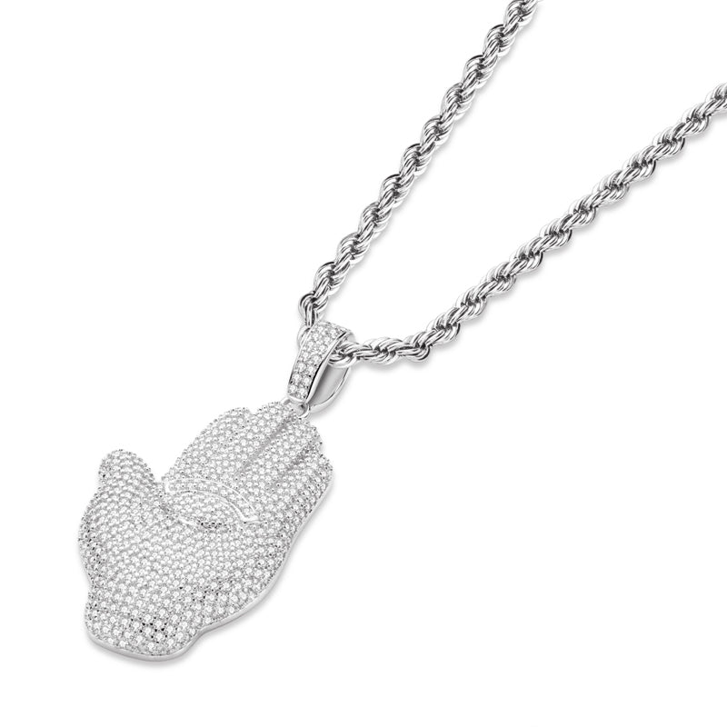 925 Sterling Silver Created Diamond Palm Hip Hop Pendant Necklace 3